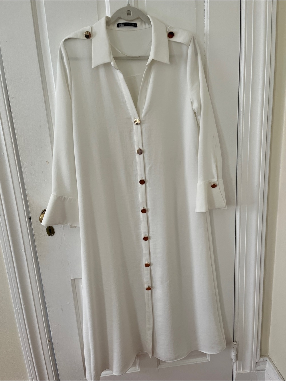 Zara Cream Button-Front Midi Shirt Dress